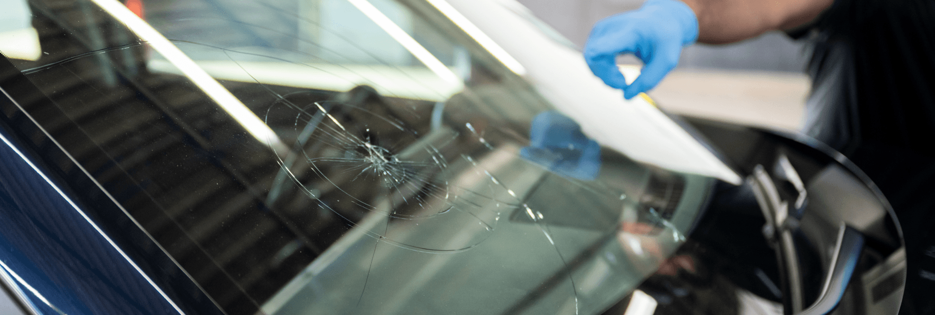 Badly cracked windshield
